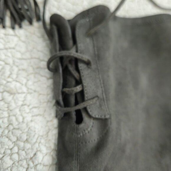 Marc Fisher Grey Suede Over The Knee Lace Up Tassel Almond Toe Boots Size 7.5 - Picture 6 of 11